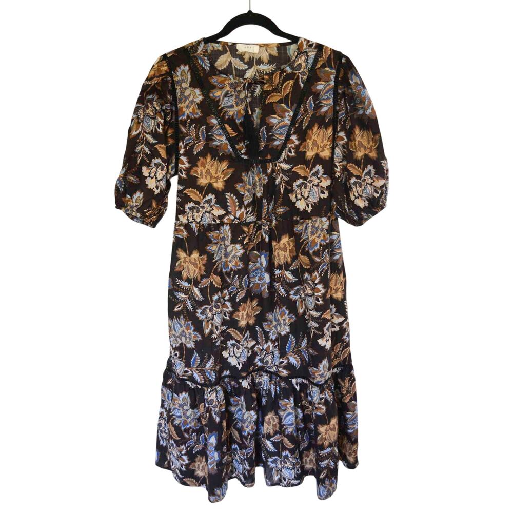 Maye Black Cotton Floral Shirt Midi Dress Size 8
